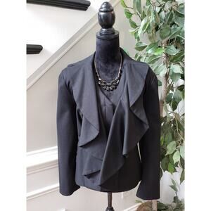INC Black Ruffle Open Front Blazer Jacket 0X Women’s Draped Long Sleeve Stretch